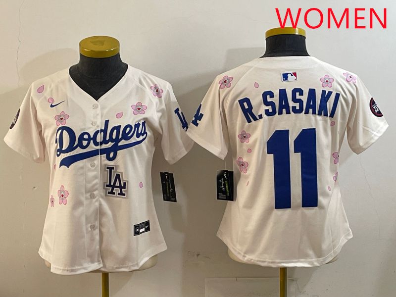 Women Los Angeles Dodgers #11 R.Sasaki Cream Sakura Edition 2025 Nike MLB Jersey style 9